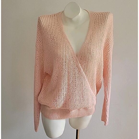 Billabong Sunset Bliss Surplice Loose Knit Pullover Sweater Pink Beachy Feminine - Picture 1 of 13